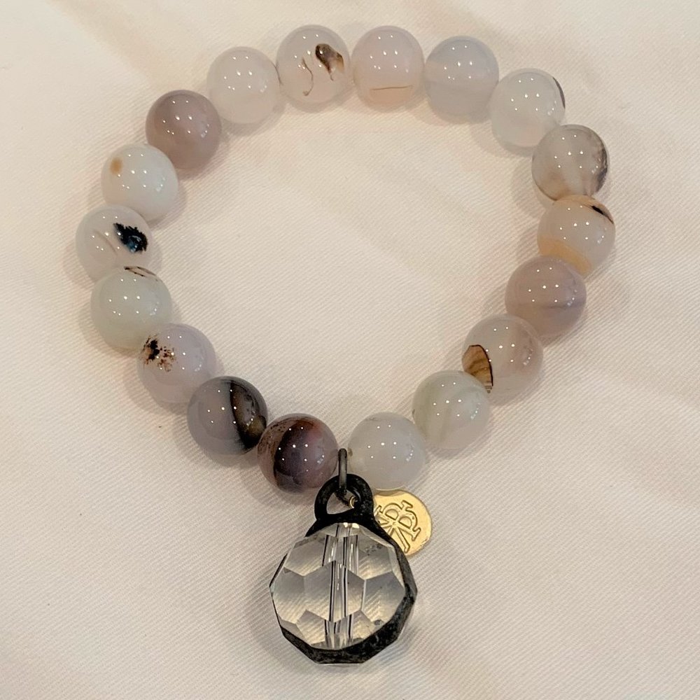 Karli Buxton polished stone bracelet with faceted crystal dangle NWoT